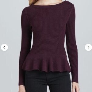 Tory Burch Ramona Peplum Merino Wool Sweater In Plum Medium